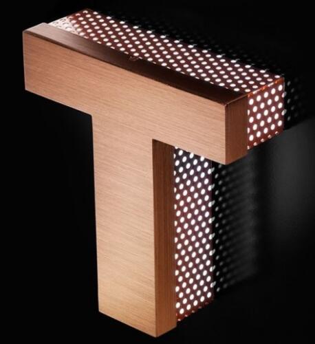 letter t - Three-dimensional letters made of wood and other materials